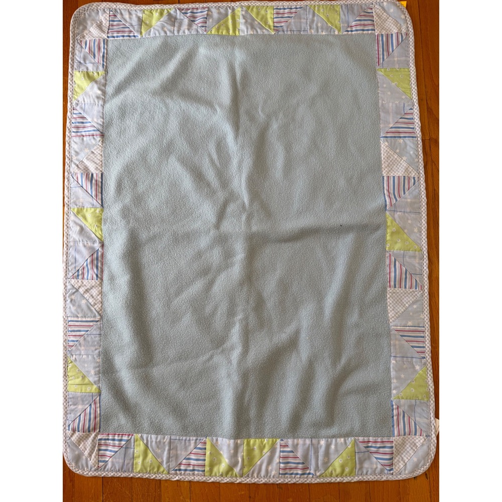 Savana Baby Blanket Light Blue Fleece Patchwork Gingham Stars Stripes 30x40